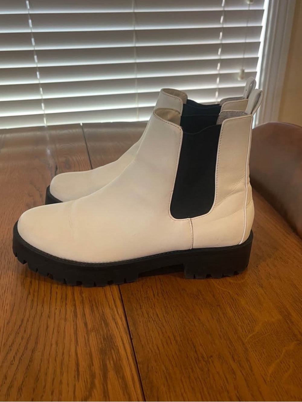 bp White Chelsea Lug Sole Ankle Boots with Black Elastic